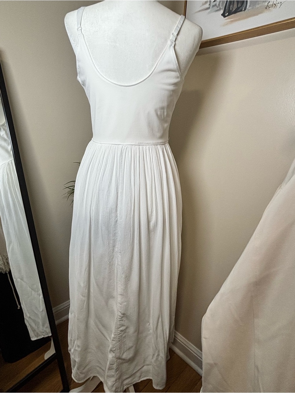 Aerie White Basque V-Waist Gauze Maxi Dress Adjustable Straps Size L - Picture 5 of 8